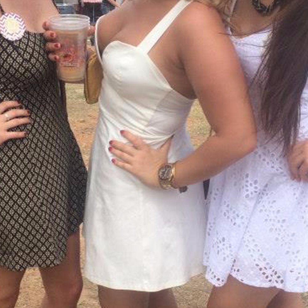 White Skater Skirt Deep-V Dress